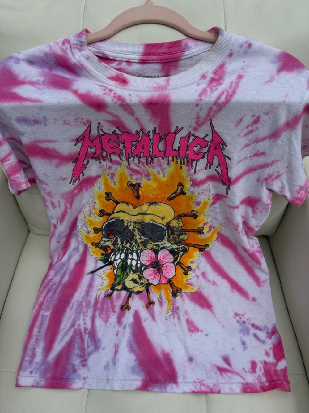 Metallica Women's Pink Tie-Dye Short Sleeve Graphic Tee